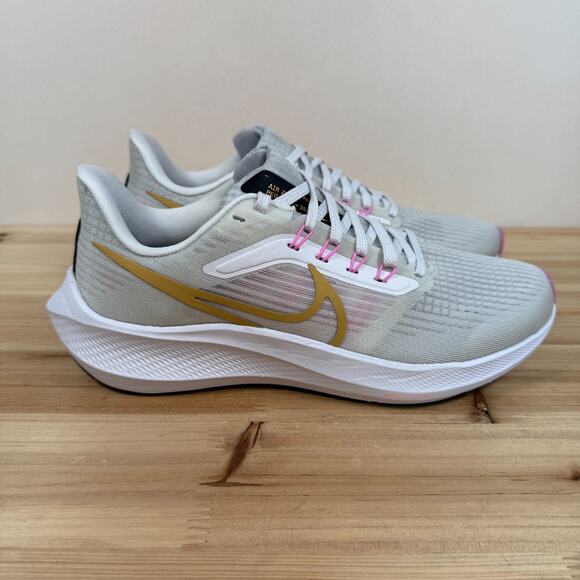 Nike Pegasus 39 Road Running Shoes Womens 8 White Pure Platinum Pink Spell Wheat - Picture 1 of 8